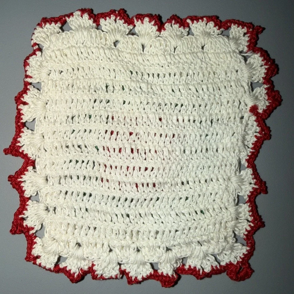 Vintage Crochet Potholders Flower Rose Red Blue Grandmacore Cottagecore
